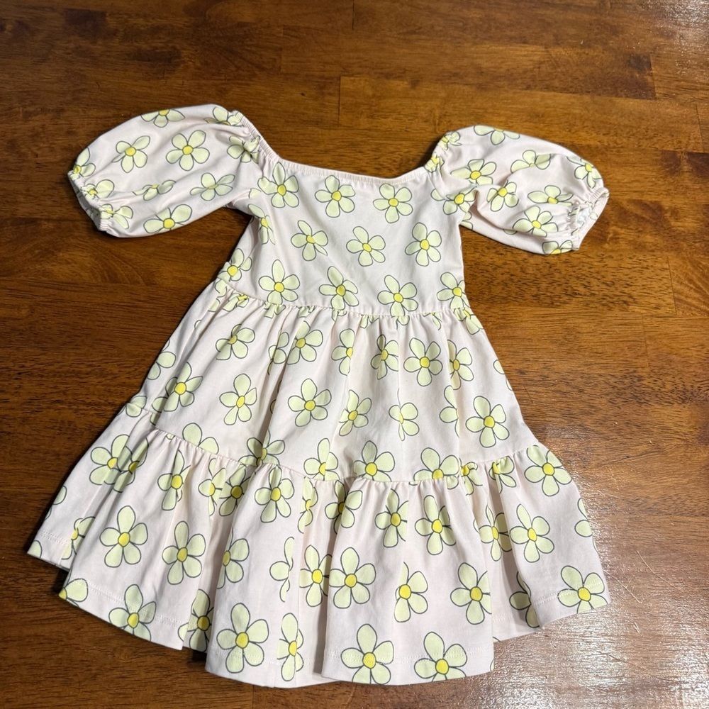 Alice and Ames Daisy Floral Puff Sleeve Kids Dress pink yellow size 2T